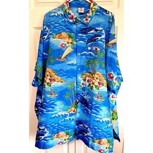 RIMA Men's 3XL Multicolor blue Tropical Dolphin Floral Hawaiian Aloha S/S Shirt
